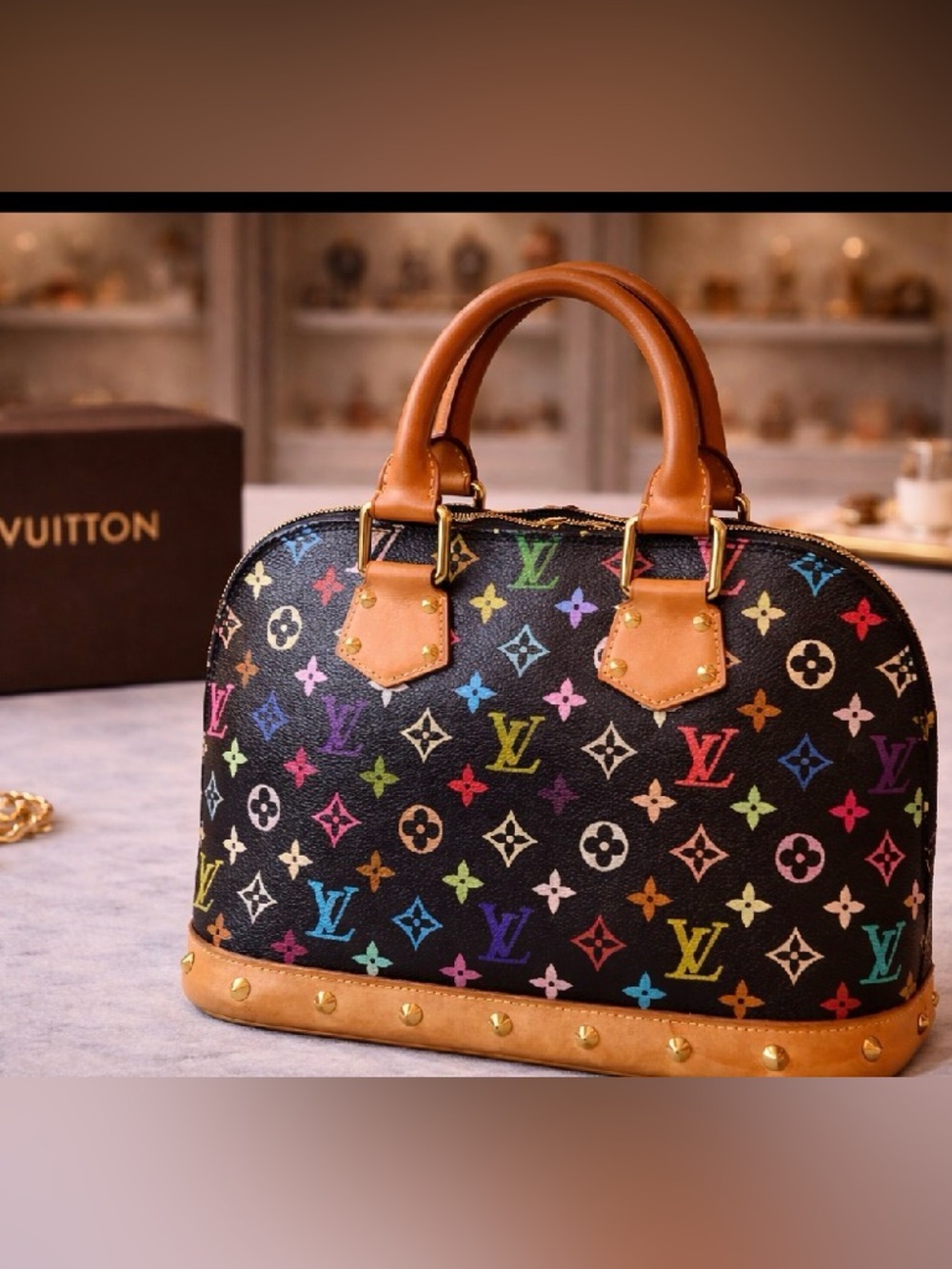 Takashi Murakami X Louis Vuitton Black Monogram Multicolor Alma PM - Picture 1 of 14